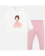Completo maglietta con disegno bambolina e pantalone con elastico abbinati