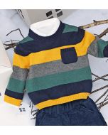 Maglioncino girocollo in cotone misto lana