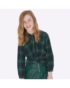 Blusa a quadri con nodo nell'orlo