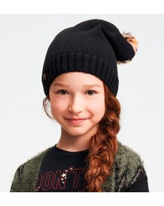 Cappello modello cuffia con pompon animalier