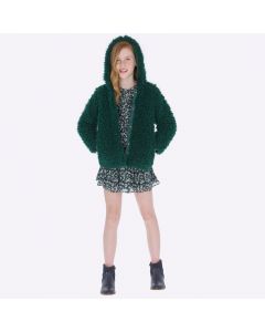 Cappotto con cappuccio in pellicciotto arricciato