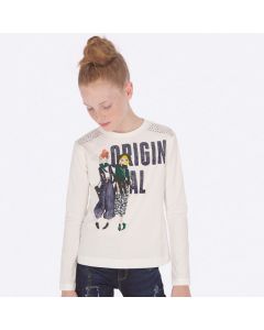 Maglietta a manica lunga  con strass e borchie