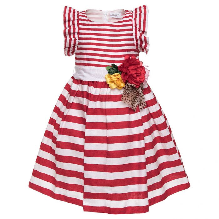 Abito Piquet in misto lino bicolor a maxirighe per bambina