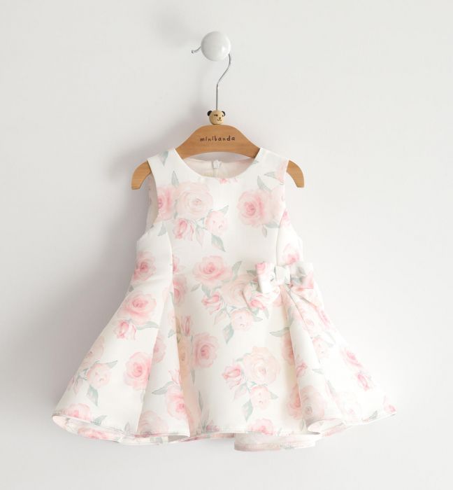 Abito smanicato in ottoman con delicata stampa di rose all over