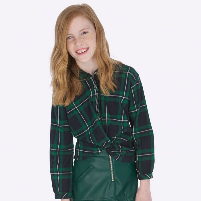 Blusa a quadri con nodo nell'orlo