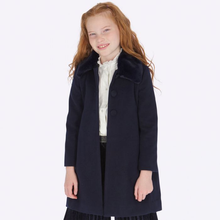 Cappotto con colletto in pellicciotto rimovibile