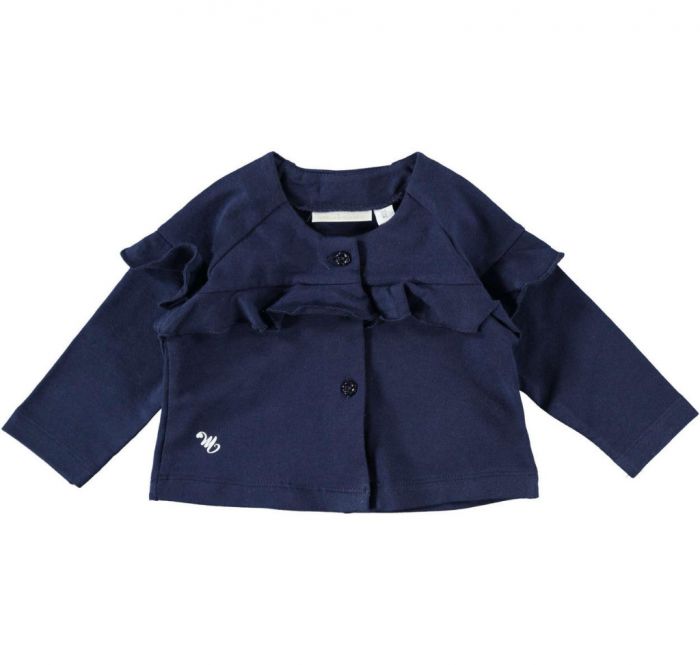 Cardigan a manica lunga in cotone con rouches