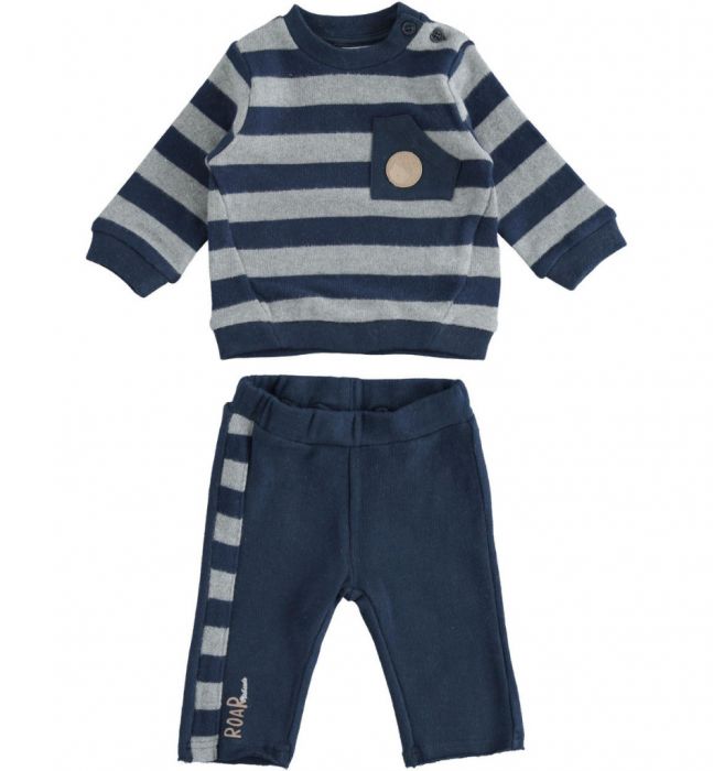 Completino in cotone stretch mano caldo con felpa rigata