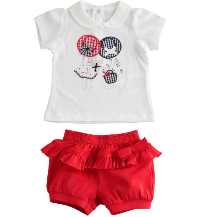 Completo due pezzi in jersey di cotone stretch con maglietta a manica corta