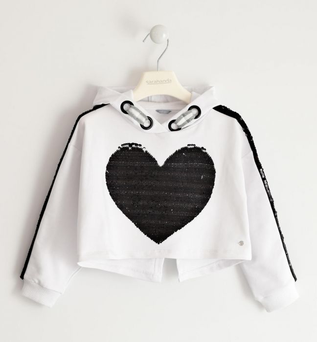 Felpa chiusa con cuore di paillettes