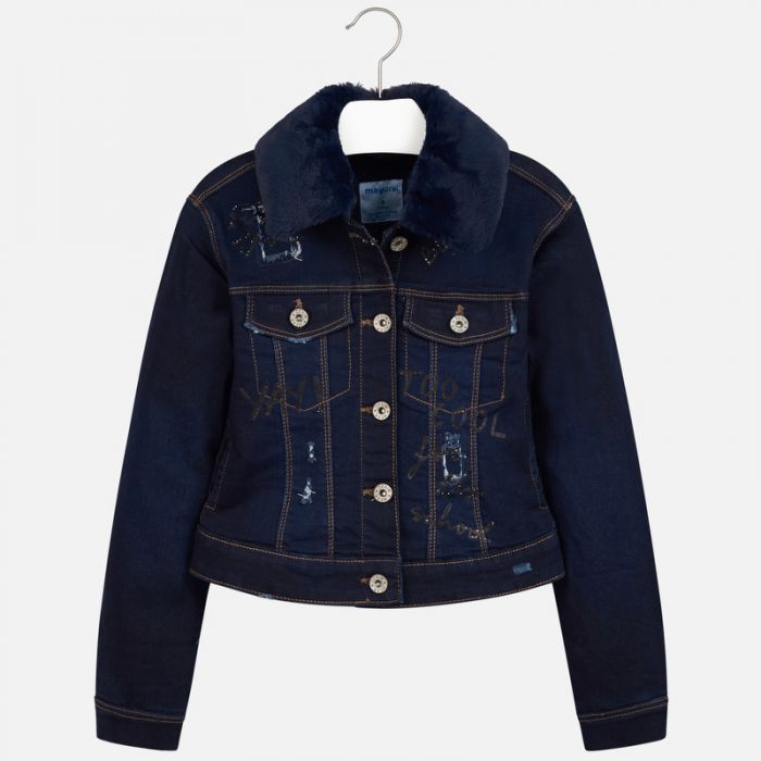 Giubbotto jeans con colletto in pellicciotto