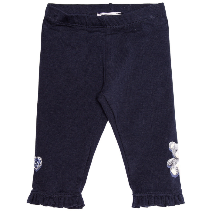 Leggings in jersey con orso stampato cuore in strass rouche sull'orlo
