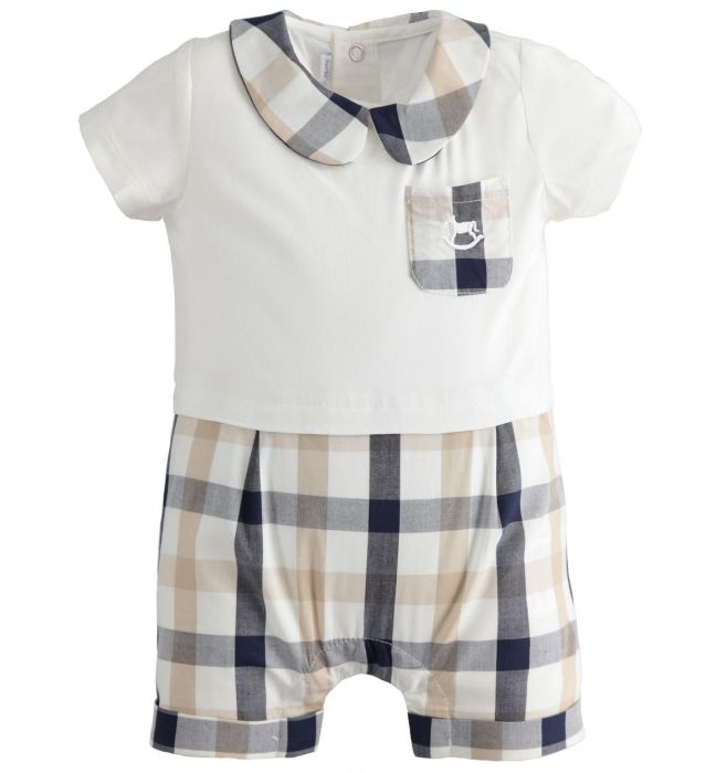 Pagliaccetto in popeline di cotone stretch dettagli check