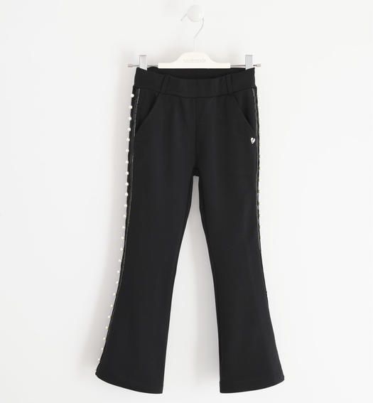 Pantalone con banda laterale in gros grain e perle