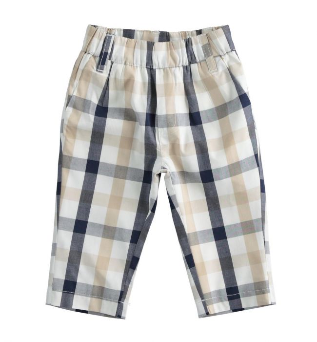 Pantalone elegante fantasia check nei toni del blu, del beige e del panna