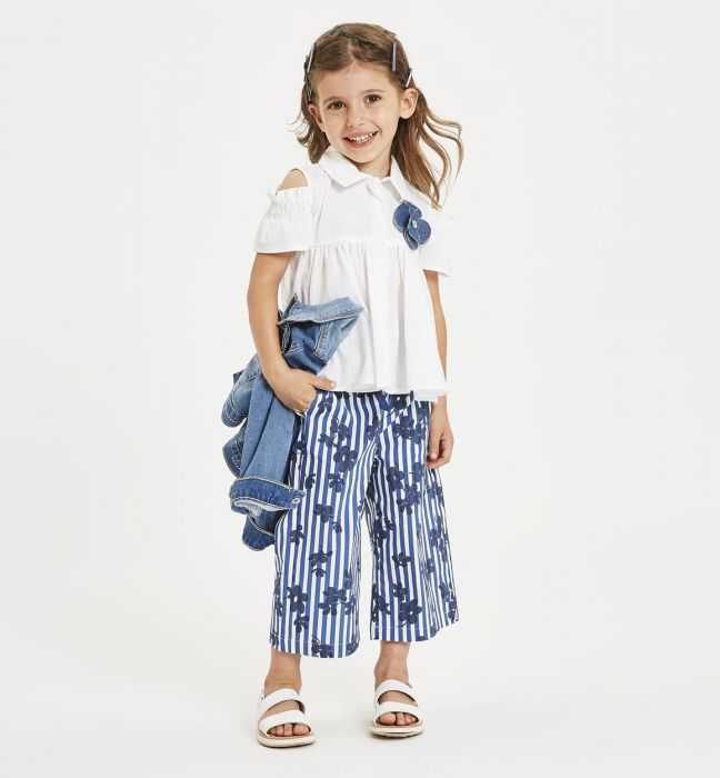 Pantalone in popeline stampato a righe