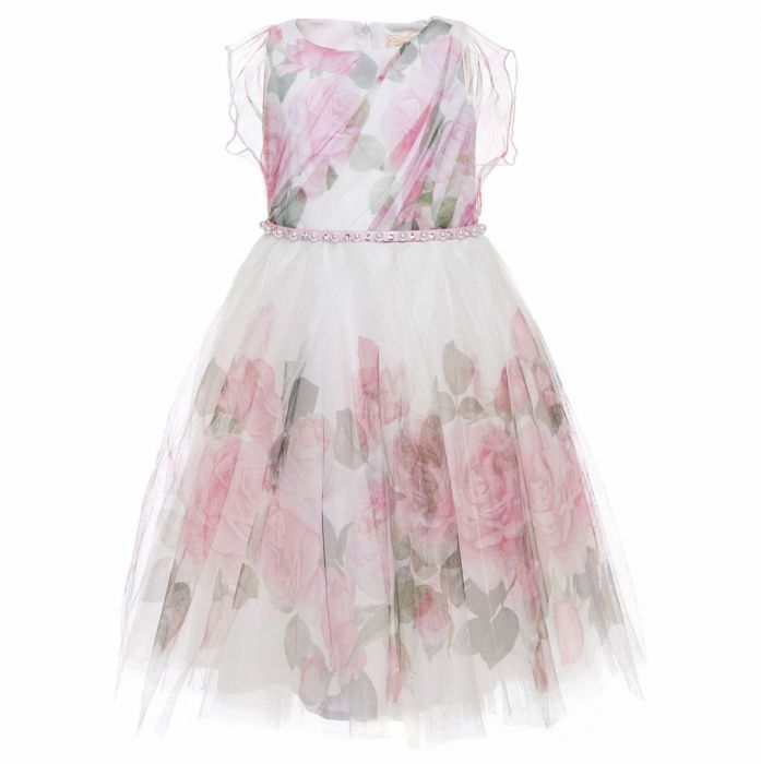 Romantico vestito in tulle con rose fantasia per bambina