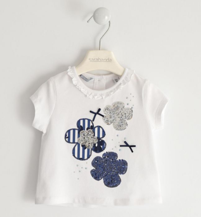T-shirt con fiori di paillettes