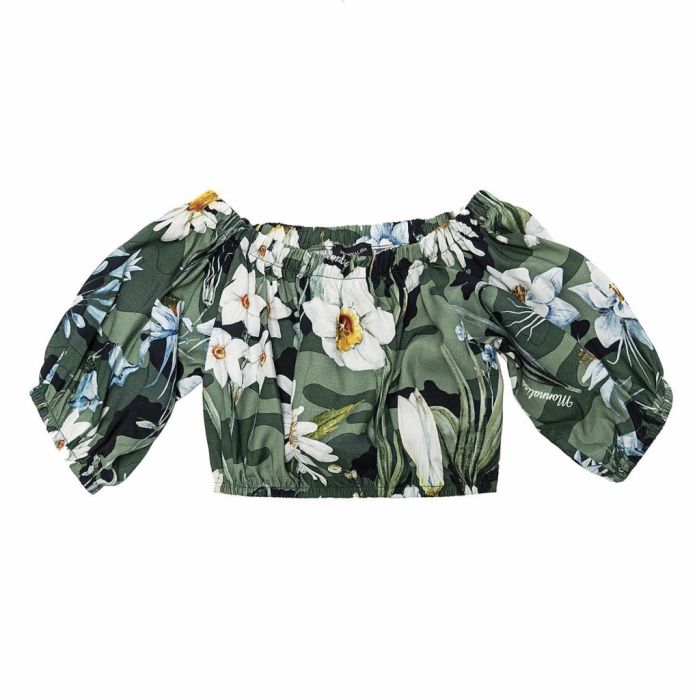 Top camouflage decorato con fiori