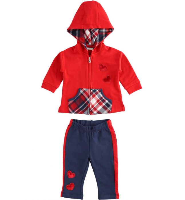 Tuta jogging in cotone stretch con felpa tasca marsupio