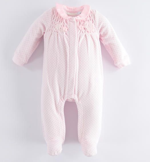 Tutina in ciniglia con fantasia micro pois