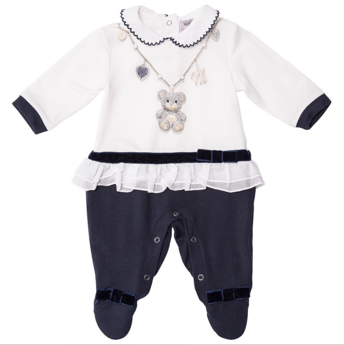 Tutina in modal bicolore colletto bebe' con smerlo