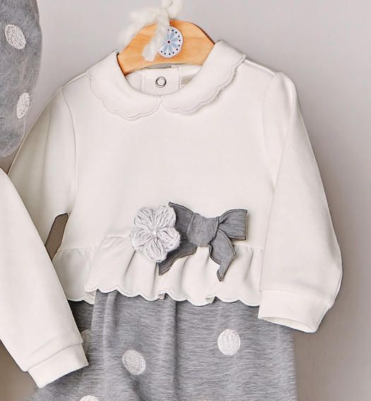 Tutina spezzata con pantalone ricamato fantasia pois