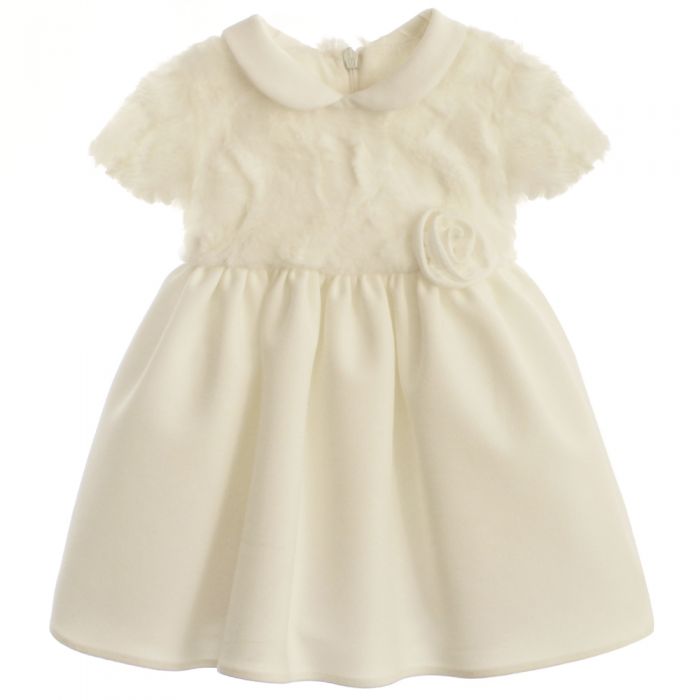 Vestina baby in crepe panna con pelliccia