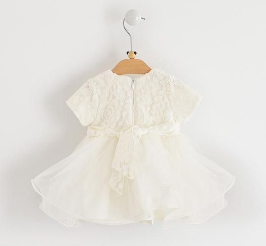 Vestito battesimo neonata raffinato ed elegante con corpino in trina