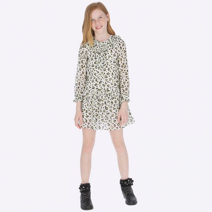 Vestito chiffon stampato con polsini elasticizzati